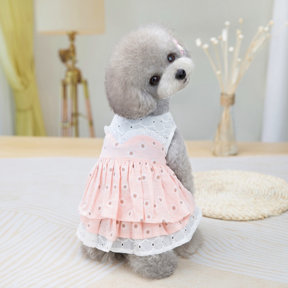 Pet Clothes Sunflower Lace Dog Pink Dress